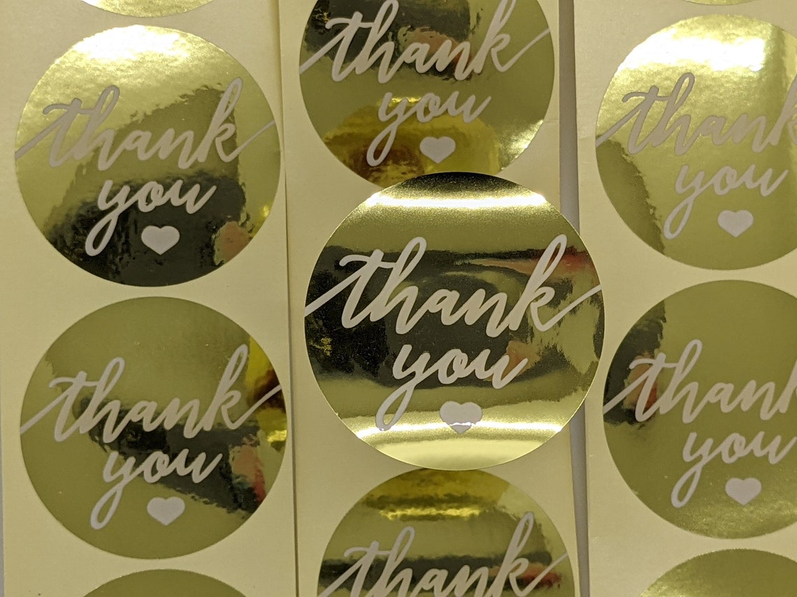 Thank You Stickers gold and White 2 - Etsy