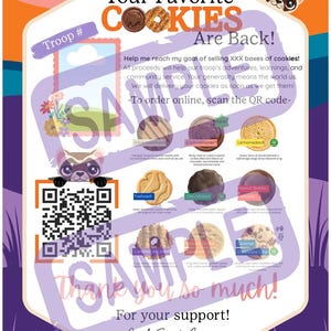 ABC COOKES Menu | Scout Cookie Flyer | Digital Cookie Sale Poster with QR Code | Cookie Season Fundraiser Marketing