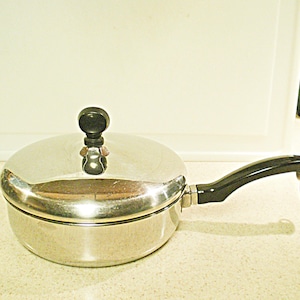 Farberware 7 inch Aluminum Clad Stainless Steel Skillet With Lid Vintage 1970s Frying Pan, Made in Bronx, USA
