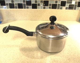 Farberware 1 Quart Stainless Steel Sauce Pan with Lid Vintage 1970s,Aluminum Clad, Made in the USA