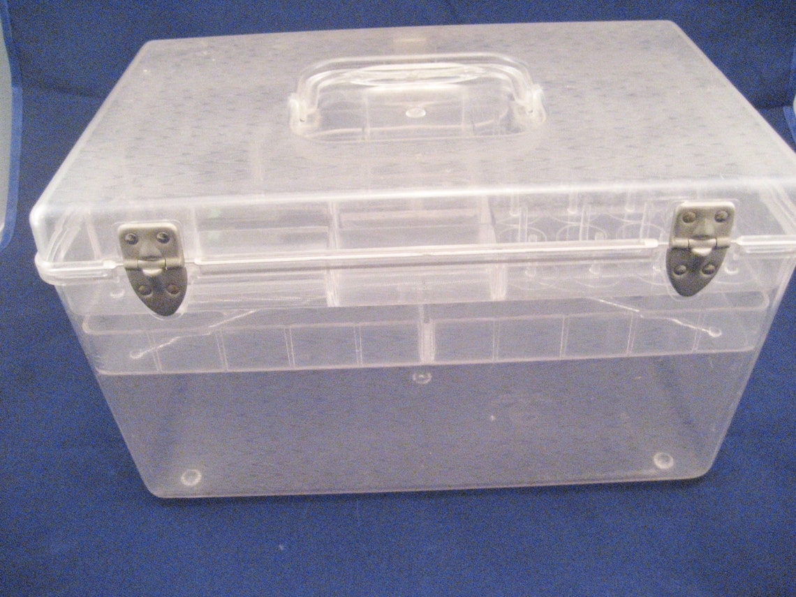 Large Wil Hold Clear Plastic Sewing Box with 2 Trays Vintage Etsy