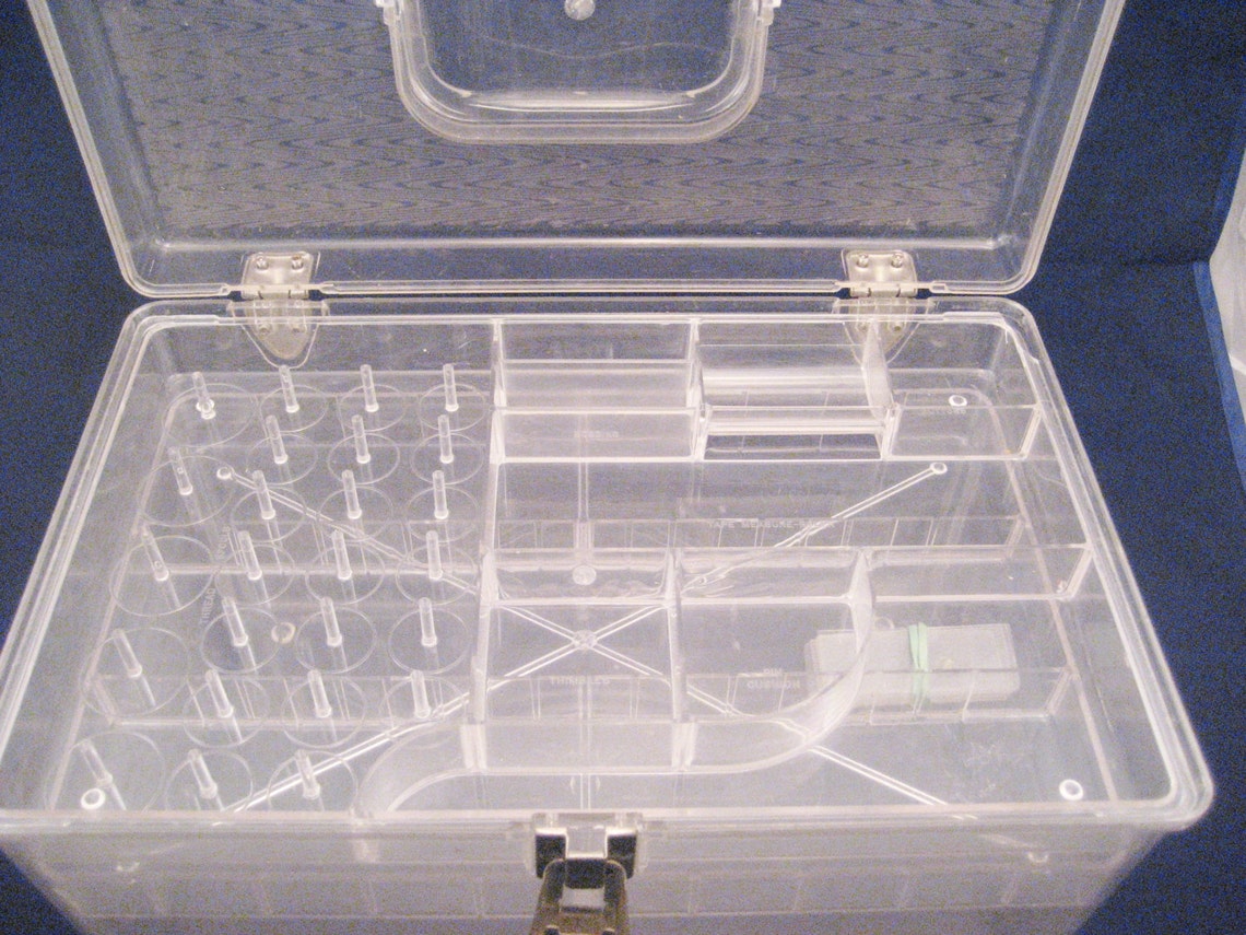 Large Wil Hold Clear Plastic Sewing Box with 2 Trays Vintage Etsy