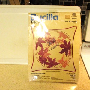 Bucilla Crewel Embroidery Pillow Kit &quot;Rustic Landscape&quot; Vintage 1980s Unopened, Complete