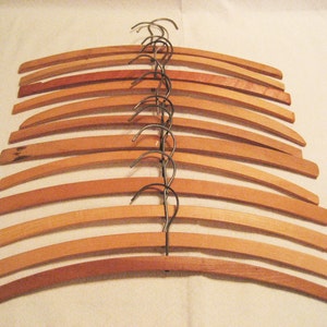 Set of 12 Wooden Clothes Hangers Vintage 1960s Closet Organization Vintage Wood Hangers image 1