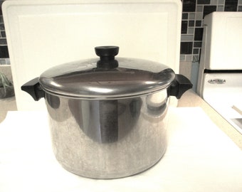 Revereware 6 Qt Stock Pot Vintage 1980s Tri Ply Stainless Bottom, Made in the USA