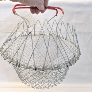 Cesta plegable para huevos de malla de alambre, estilo rústico vintage de los años 70.