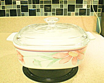Corning Ware Peony 2 Quart Square Casserole Dish with Lid Vintage 1980s Corningware