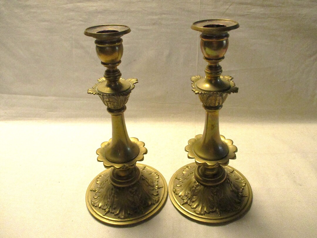 Pair of Solid Brass Candle Holders Vintage 1970s Traditional, Country