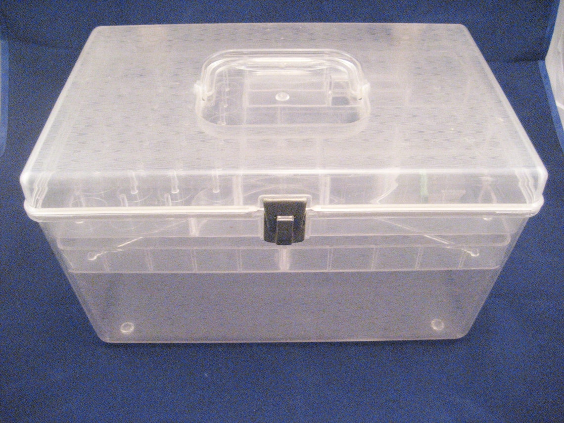 Large Wil Hold Clear Plastic Sewing Box with 2 Trays Vintage Etsy