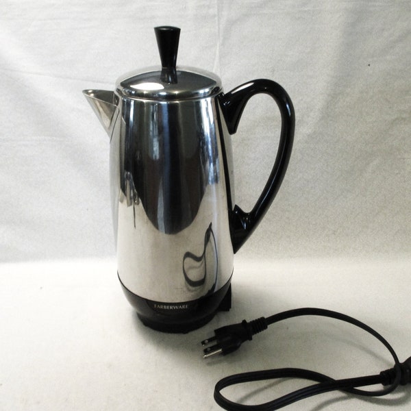 Farberware 2 to 12 Cup Super Fast Electric Percolator Vinage 1990s Stainless Steel Coffee Pot, Made in China