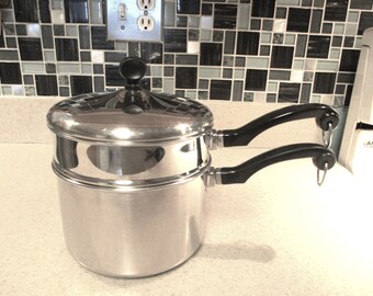 Farberware 2 1/2 Quart Double Boiler, Aluminum Clad Stainless Steel, Vintage 1970s