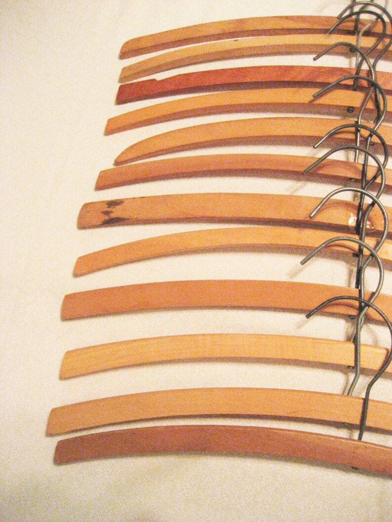 Set of 12 Wooden Clothes Hangers Vintage 1960s Closet Organization Vintage Wood Hangers image 5