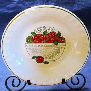 Reading China and Glass Apple Pie Plate, Pan Vintage 1980s Apple Pie Recipe