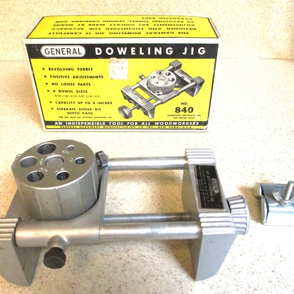 General Doweling Jig Number 840 with Auger Bit Depth Gage Vintage 1960s Woodworking Tool