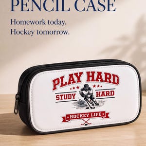 Hockey Pencil Case: Study Hard Design, Durable School Pouch