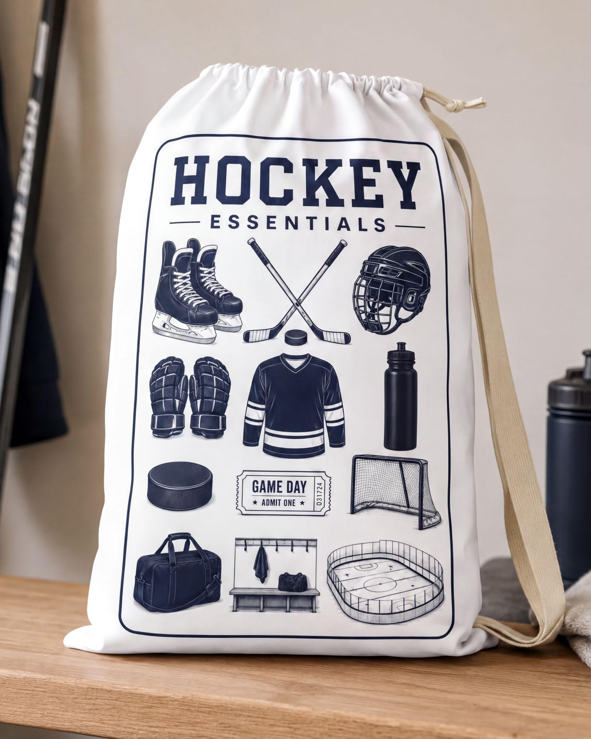 Hockey Player Laundry Bag, Vintage Gear Print (Lightweight, 18x29")