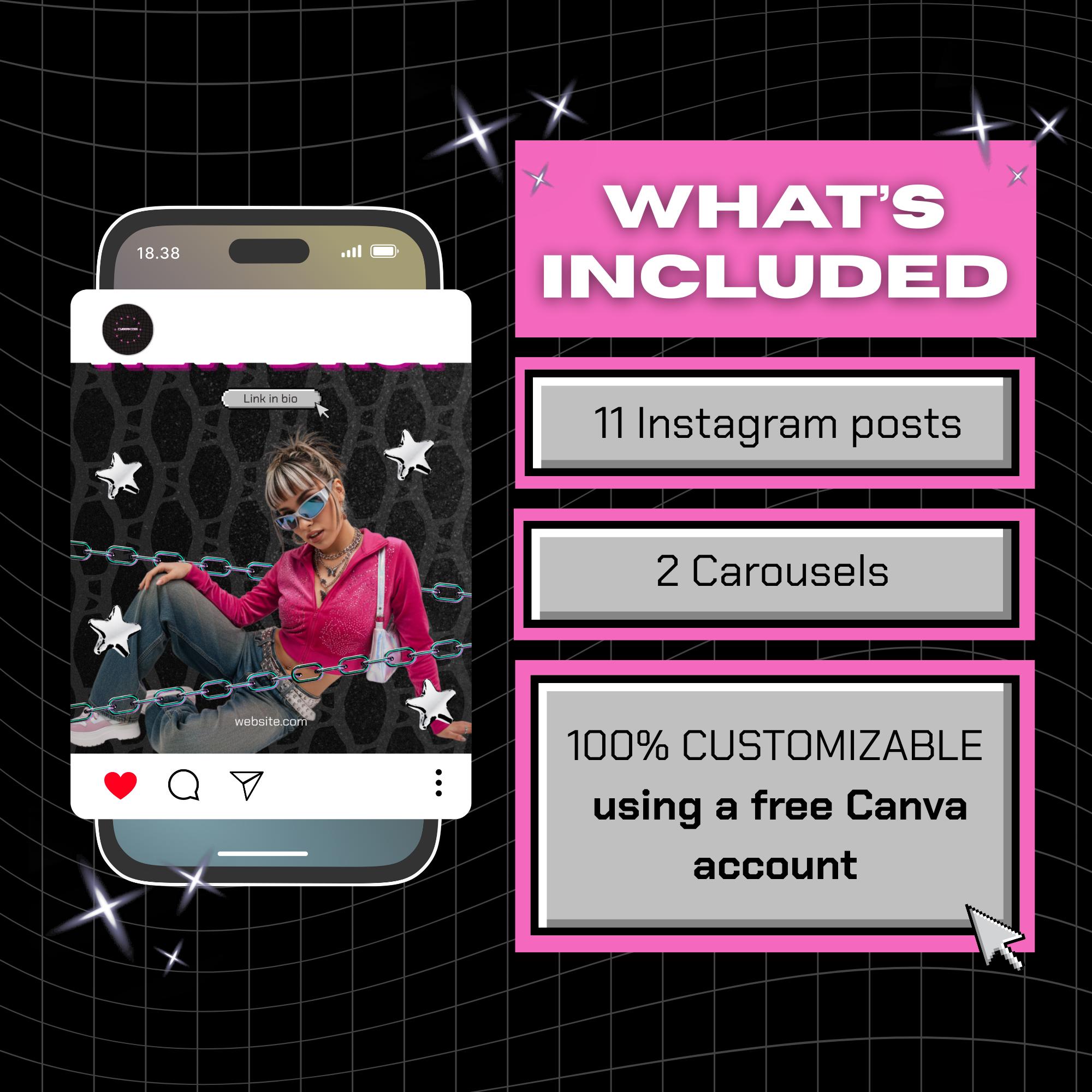 Cyberpunk Y2K Instagram Templates | Canva Social Media Pack - Etsy