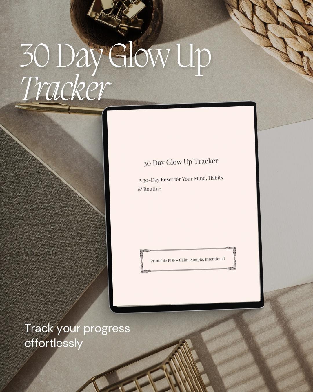 30 Day Glow up Tracker | Self Improvement Planner, Wellness Reset ...