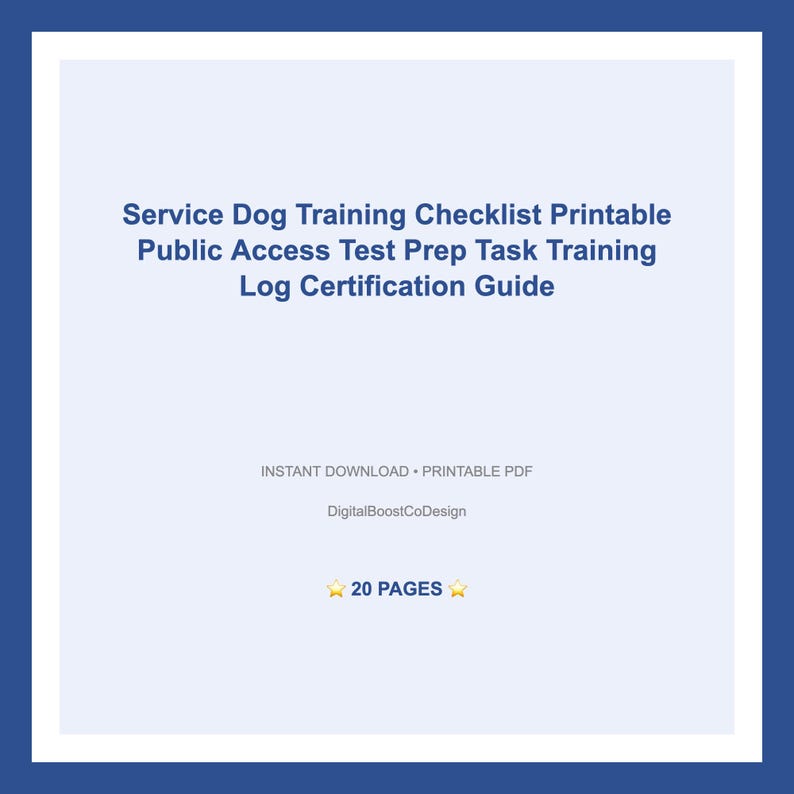 Service Dog Training Checklist Printable Public Access Test Prep Task ...