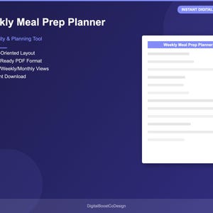 Planificador semanal de preparación de comidas: Menú, lista de la compra, guía para cocinar en lotes (descarga en PDF) / PDF imprimible para preparación de comidas / Organizador de cocina