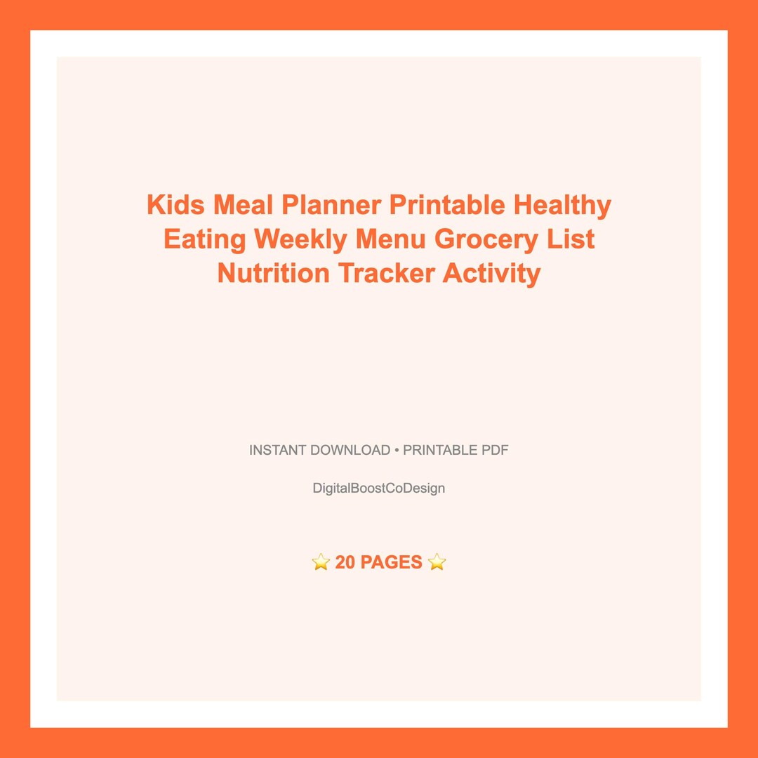 Kids Healthy Eating Planner Printable Picky Eater Weekly Menu Meal Prep ...