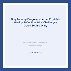 Dog Training Progress Journal Printable Weekly Reflection Wins Challenges Goals Setting Diary | Dog Memory Book Printable | Pet Journal PDF