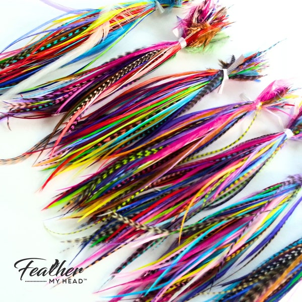 Feather Variety Pack for Hair feathers,  Fly Tying, Crafts and Jewelry - 100 Feather Extensions Natural or Bright Colors - Heat Resistant