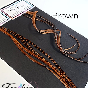 Brown Hair Feather Extensions. (1) Feather, Long Lengths and Hair Feather Kit Available