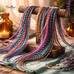 Premium Hand gefärbte Haar Feder Verlängerungen Lila Braun Sunset Festival Haar Boho Federn USA Made - Hippie shake