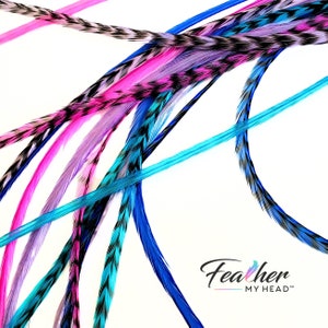 Hair Feathers - 16 Real Rooster Feathers - Pink, Blue, Purple -  Pick Your Length Up to 16 Plus Inches Long, Feather Kit - Beach Party Mix