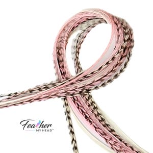 Long Pink & White Strawberry Champagne Hair Feather Extensions for a Dreamy - Romantic look. Lengths from 10 to 16+ inches long. DIY KIT
