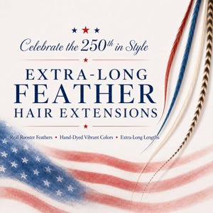 Extra long patriotic hair feathers installed with micro bead, red white and blue hair accessory 250th anniversary