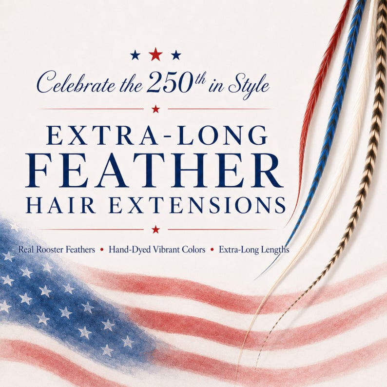 Extra long patriotic hair feathers installed with micro bead, red white and blue hair accessory 250th anniversary