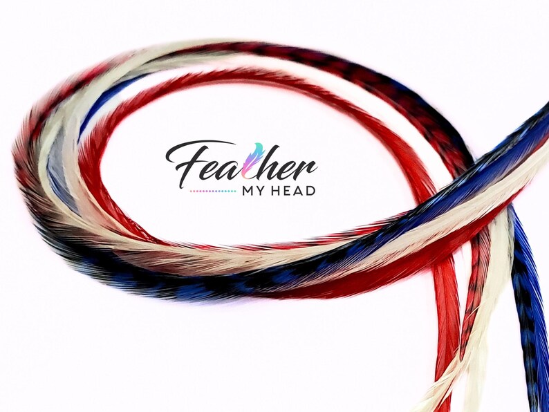 Red White Blue Hair Feathers: 6-Piece Extension Kit image 12
