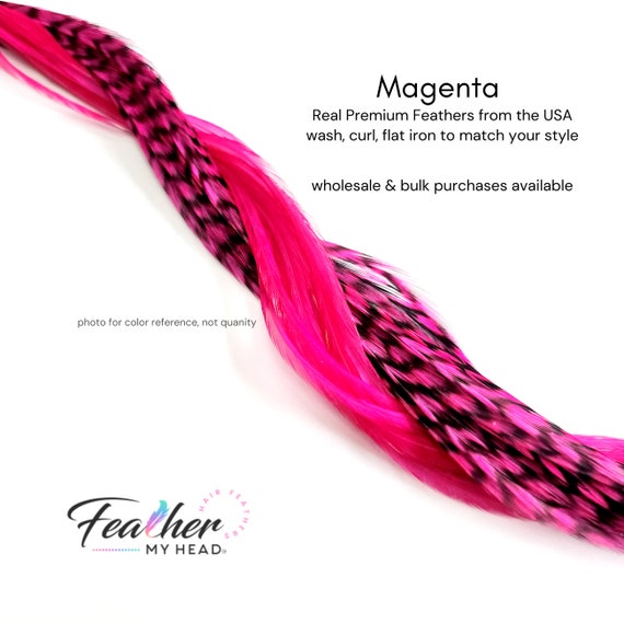 10 Magenta Hot Pink Hair Feather Extensions DIY Kit With Beads -   Feather  hair extensions, Feathered hairstyles, Bohemian hair accessories