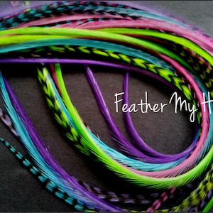 Feather Hair Extension Kit, 16 Real Hair Feathers, Pick Your Length up to 16 Inches Long, Optional Feather Installation Kit, Pixie Dust Mix