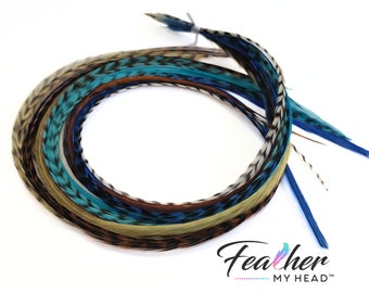 Feather Hair Extension Kit, 16 Real Hair Feathers, Pick Your Length up to 16 Inches  Long, Optional Installation Kit, Cowboys and Angels Mix