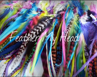 Hair Feathers, Short Length - 5 to 7 inches, Wide Feathers With Fluffy Tops - Also For Crafts, Flying, Jewelry and Pets. Variety of Colors