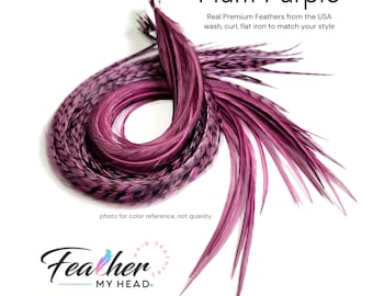 Plum Purple Hair Feather Extensions. (1) Feather, Long Lengths and Hair Feather Kit Available