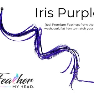 Purple Iris Hair Feather Extensions. 6 Hair Feathers, Long Lengths and Hair Feather Kit Available image 3