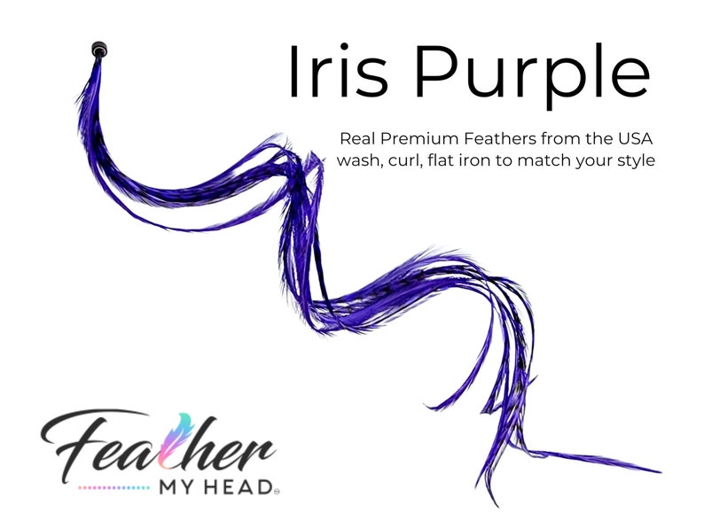 Purple Iris Hair Feather Extensions. 6 Hair Feathers, Long Lengths and Hair Feather Kit Available image 3