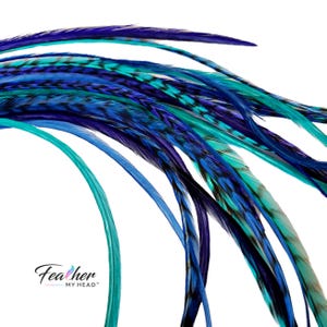 Premium Hair Feather Extensions DIY Kit Purple Blue Turquoise Real Feathers 16 Inch Long Festival Hair USA Made Hand Dyed Jaded