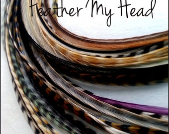 50 Discounted Natural Feather Hair Extension.  Whiting Farm In Grizzly And Solid - Medium Length 7 - 9 Inches (18-23cm)