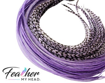 Lilac Purple Hair Feather Extensions, Pick Your Length With Feathers Over 16 Inches Long, Optional Father Kit, 1 Piece Premium Hair Feathers