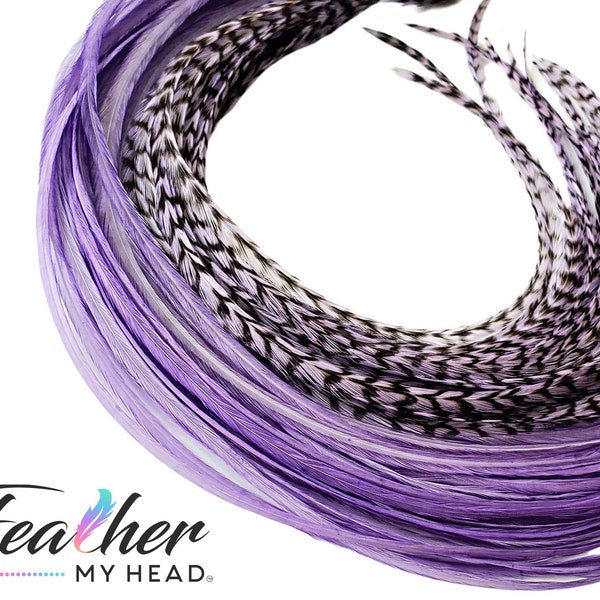 Lilac Purple Hair Feather Extensions, Pick Your Length With Feathers Over 16 Inches Long, Optional Father Kit, 1 Piece Premium Hair Feathers