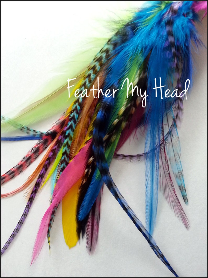 100 Pc Wide Feather Hair Extensions With Fluff Colorful Etsy