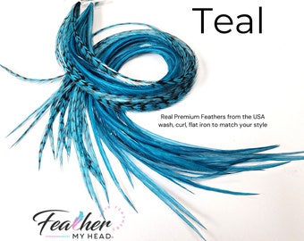 Teal  Blue Hair Feather Extensions. (1) Feather, Long Lengths and Hair Feather Kit Available