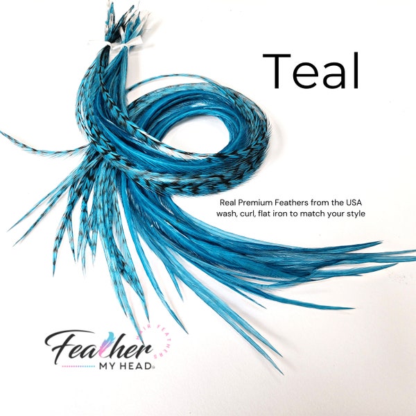 Teal  Blue Hair Feather Extensions. (1) Feather, Long Lengths and Hair Feather Kit Available