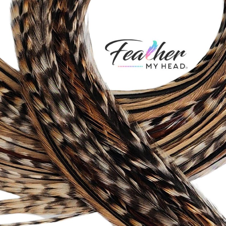 Premium Natural Cree Rooster Feathers - Rare Brown and Black Striped Pattern - 16+ inch Hair Extensions - USA-Sourced