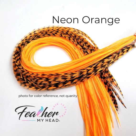 Orange Hair Feather Extensions. 1 Feather, Long Lengths and Hair Feather Kit  Available 